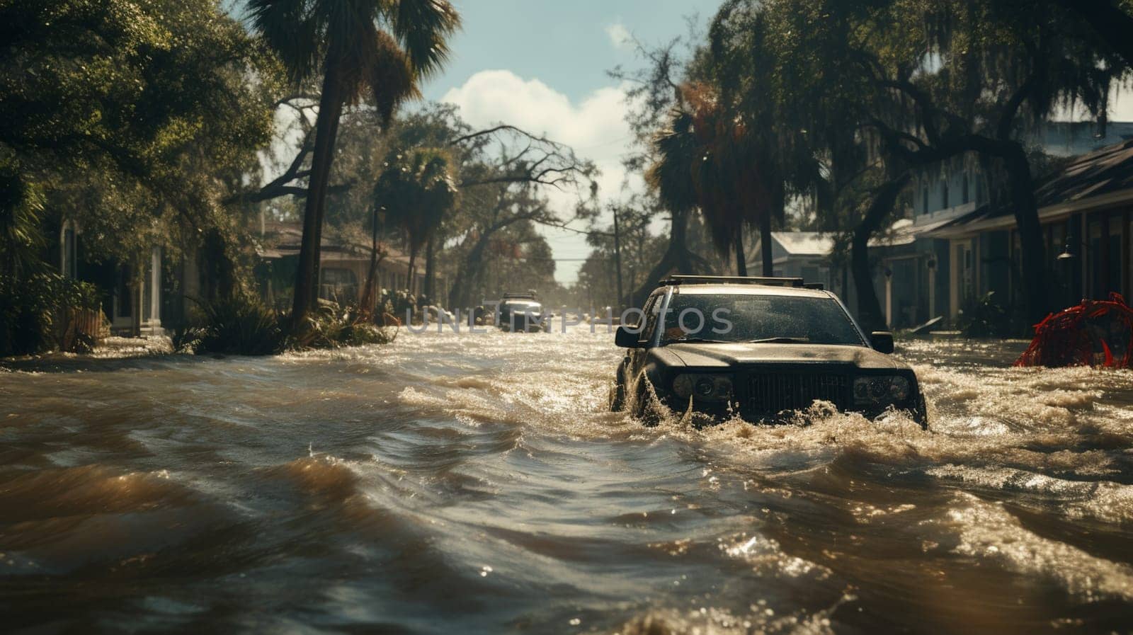 Car submerged in flood water