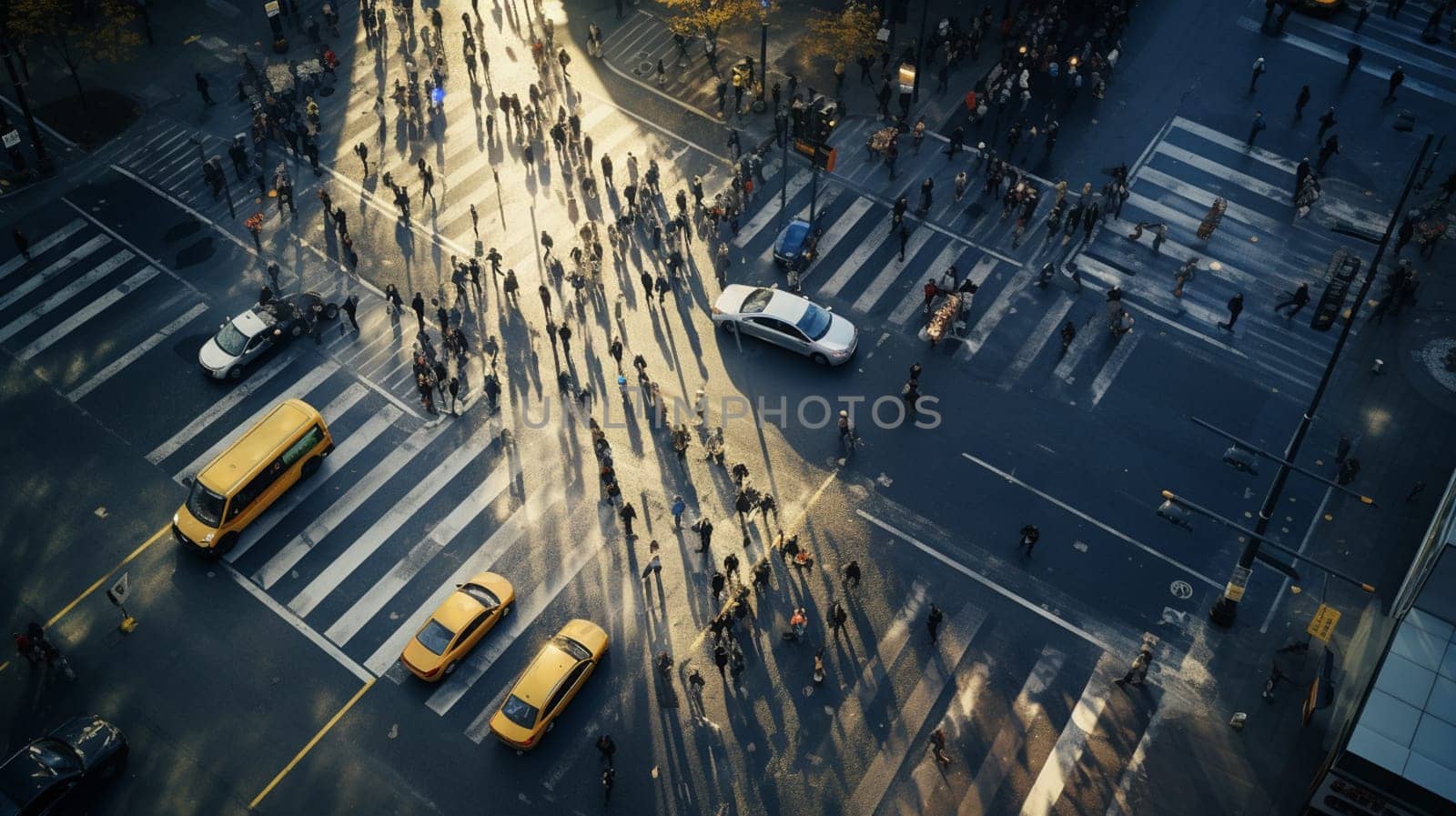 Aerial photo top view of people walk on street in the city over pedestrian crossing traffic road.