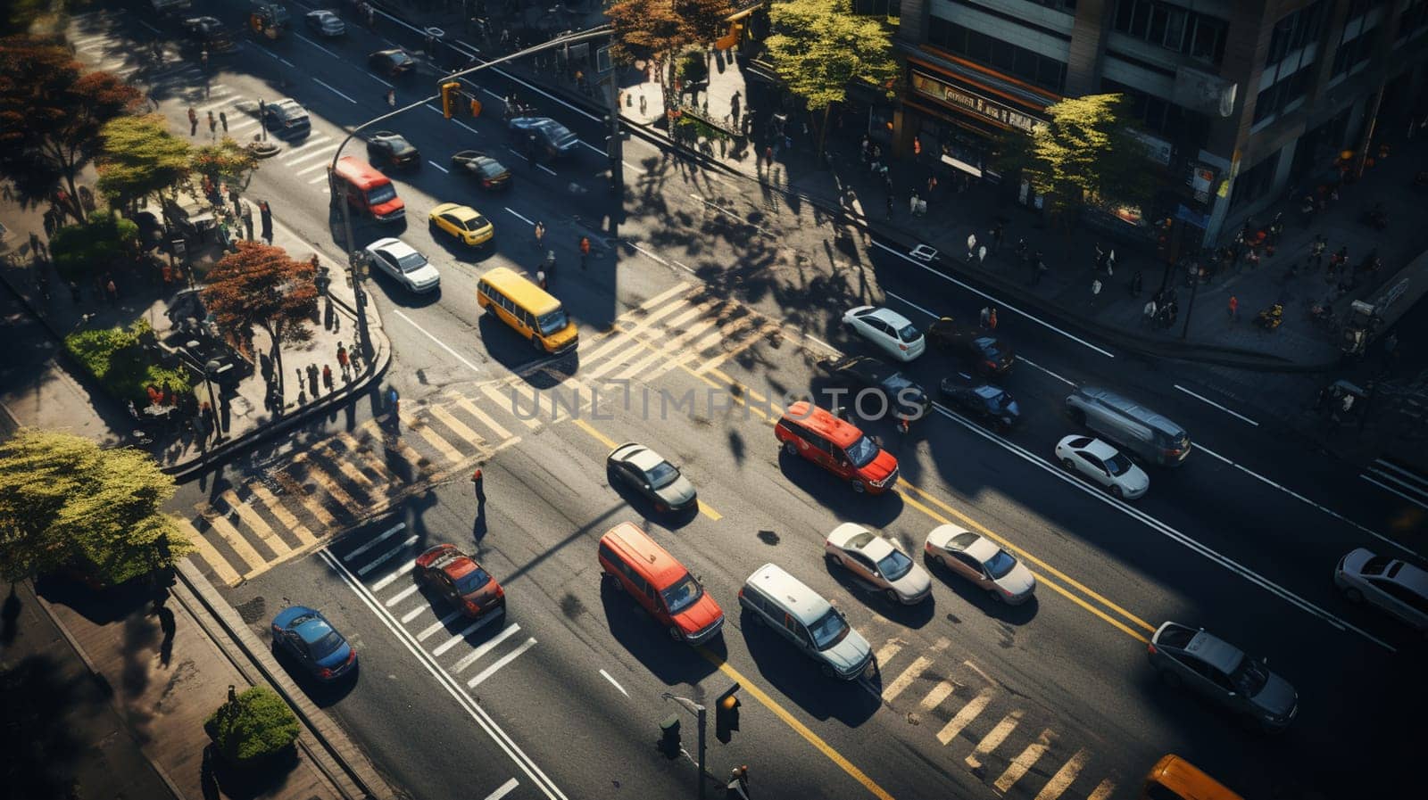 Aerial photo top view of people walk on street in the city over pedestrian crossing traffic road by Andelov13