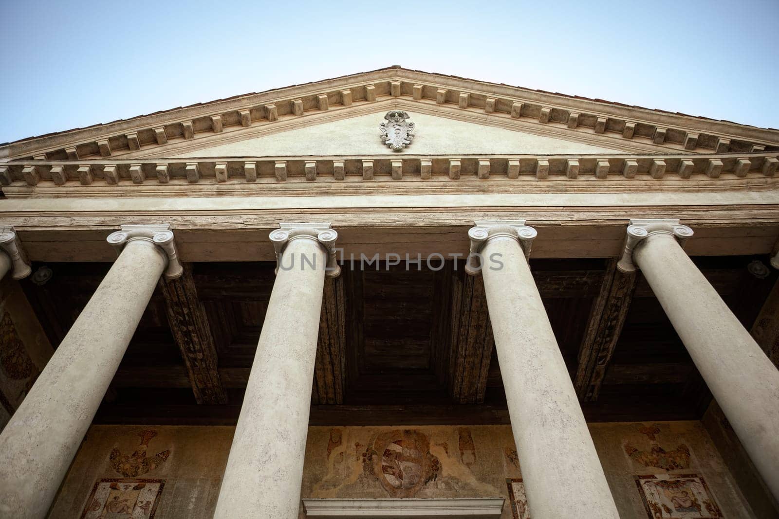 Intricate architectural details of the historic Villa Badoer in Fratta Polesine.