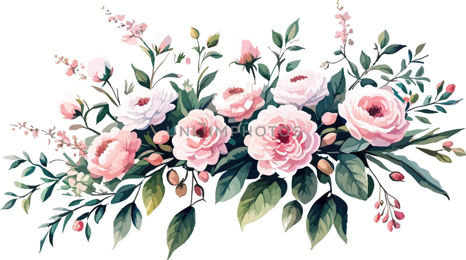 Blooming flowers pink roses for your design. Spring, summer wedding romantic elegant date marriage symbol. Bouquet for your template, design of invitation card. illustration