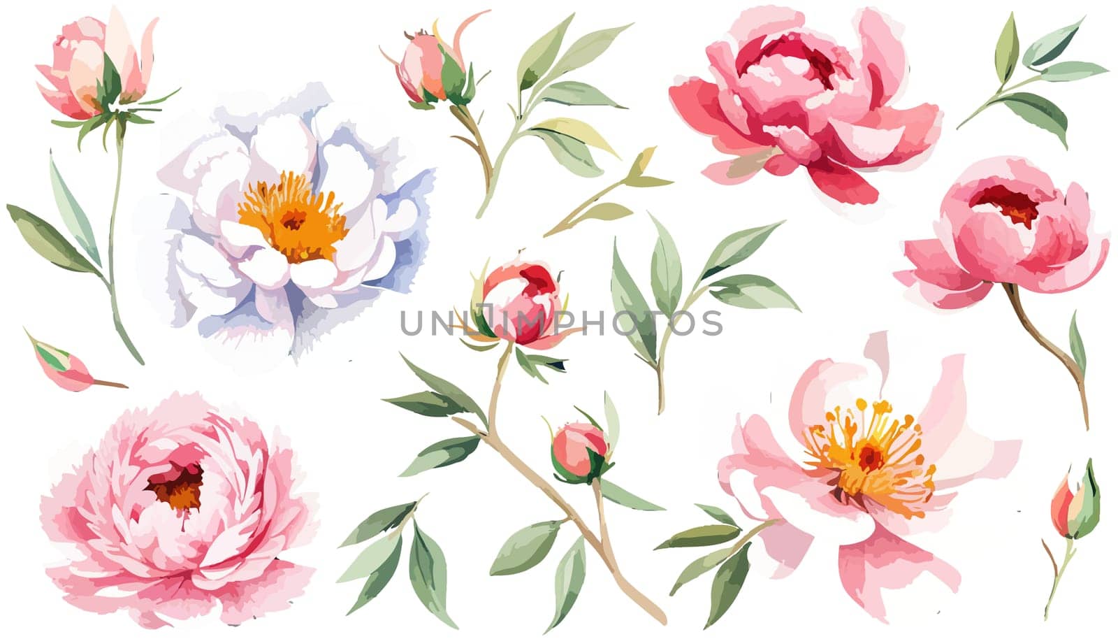 Watercolor hot pink peony flowers bouquet. Floral arrangement for card by EkaterinaPereslavtseva