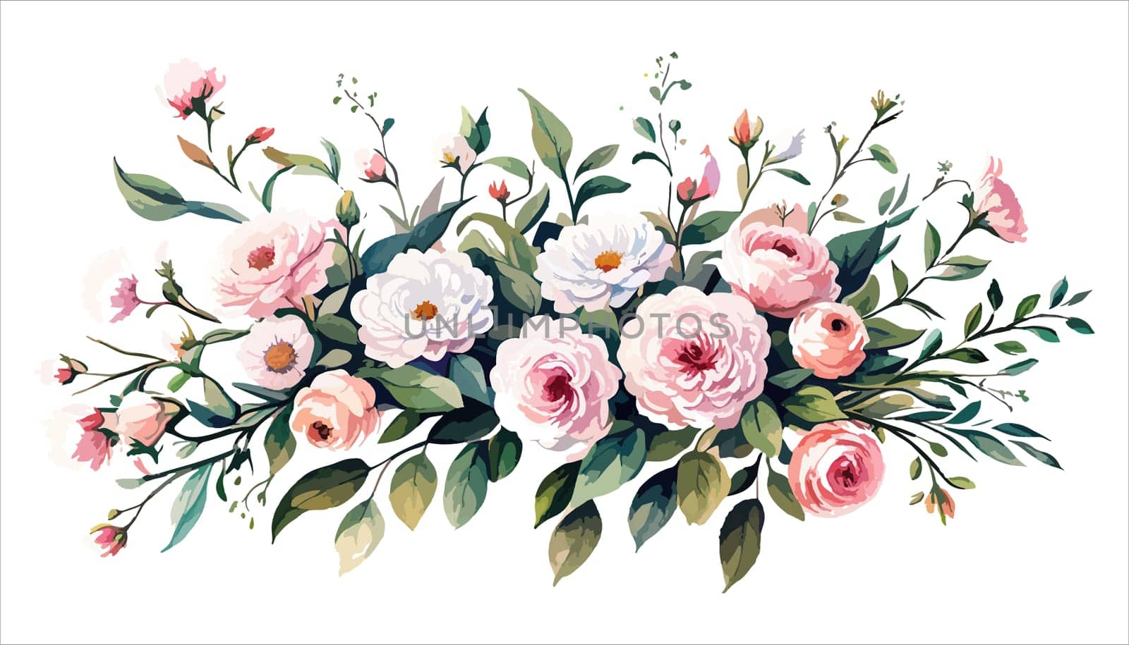 Watercolor flowers pink roses. Floral illustration. Bouquet flowers pink by EkaterinaPereslavtseva