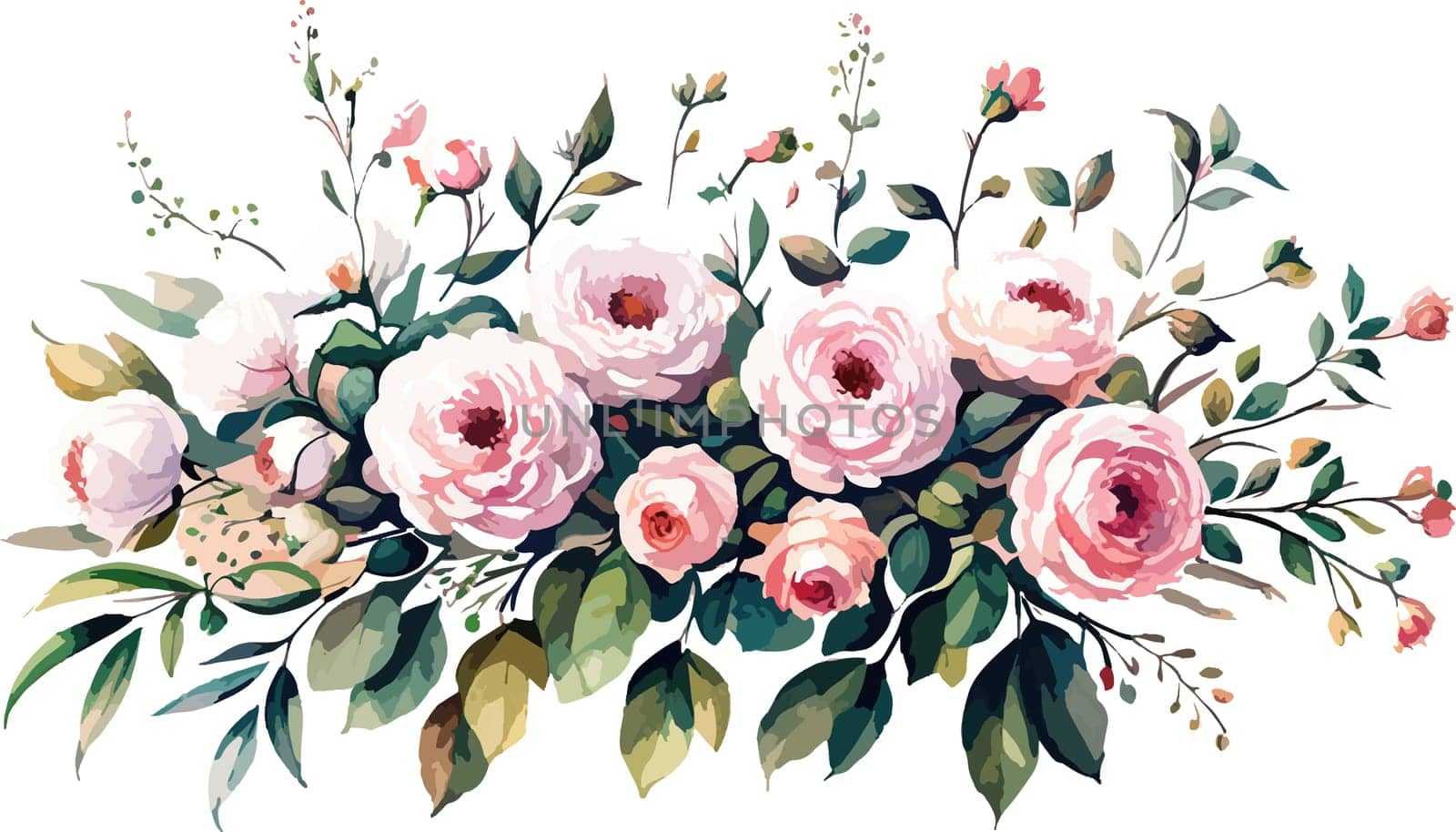 Pink rose hydrangea, ranunculus, illustration design bouquet. Wedding by EkaterinaPereslavtseva