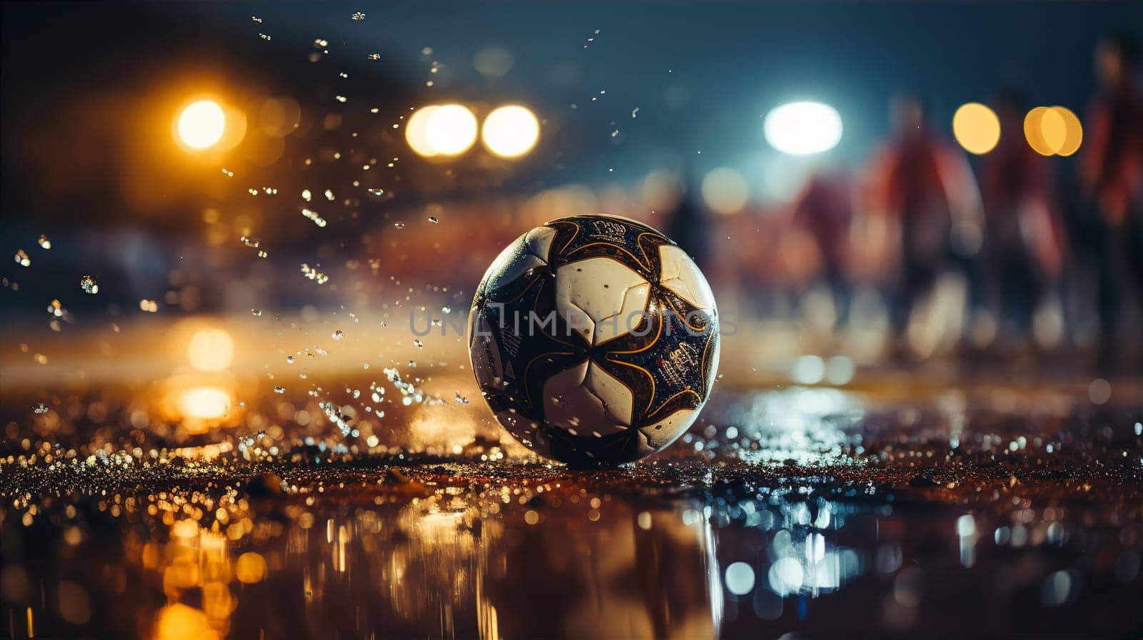 Soccer ball on dirty field at end of game closeup. Professional sport soccer concept. AI generated