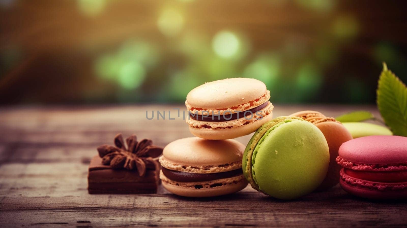 Macaroons on a beautiful background. high resolution selective focus. Generative AI, by mila1784