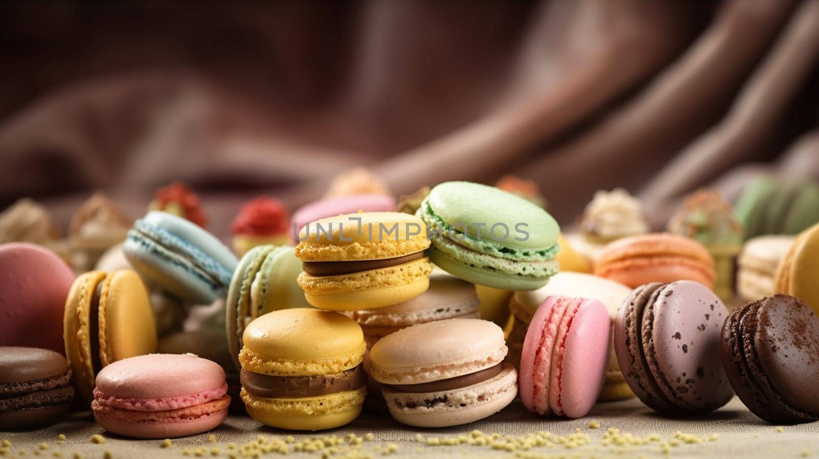 Macaroons on a beautiful background. high resolution selective focus. Generative AI, by mila1784