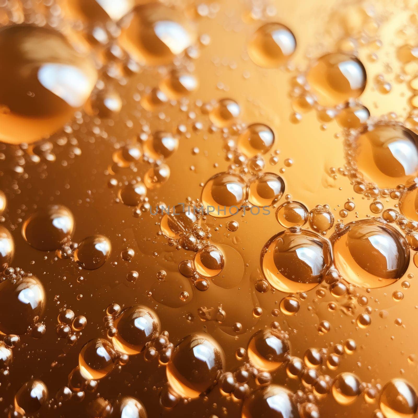 Champagne fizz bubbles soars over a golden background. AI Generated by Desperada