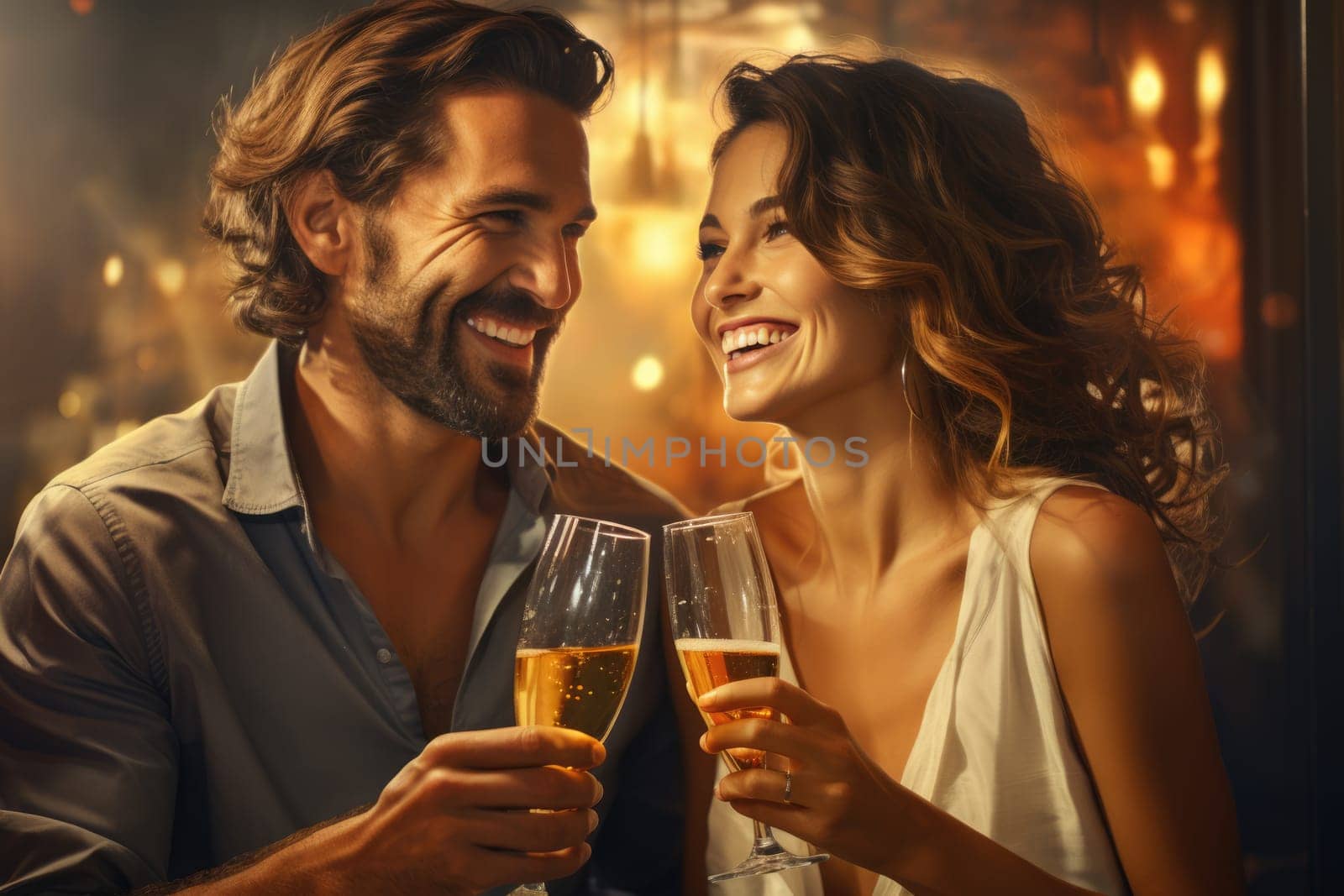 Christmas party time. Young people toasting with champagne flutes. Multiethnic friends congratulating each other with new year. AI Generated