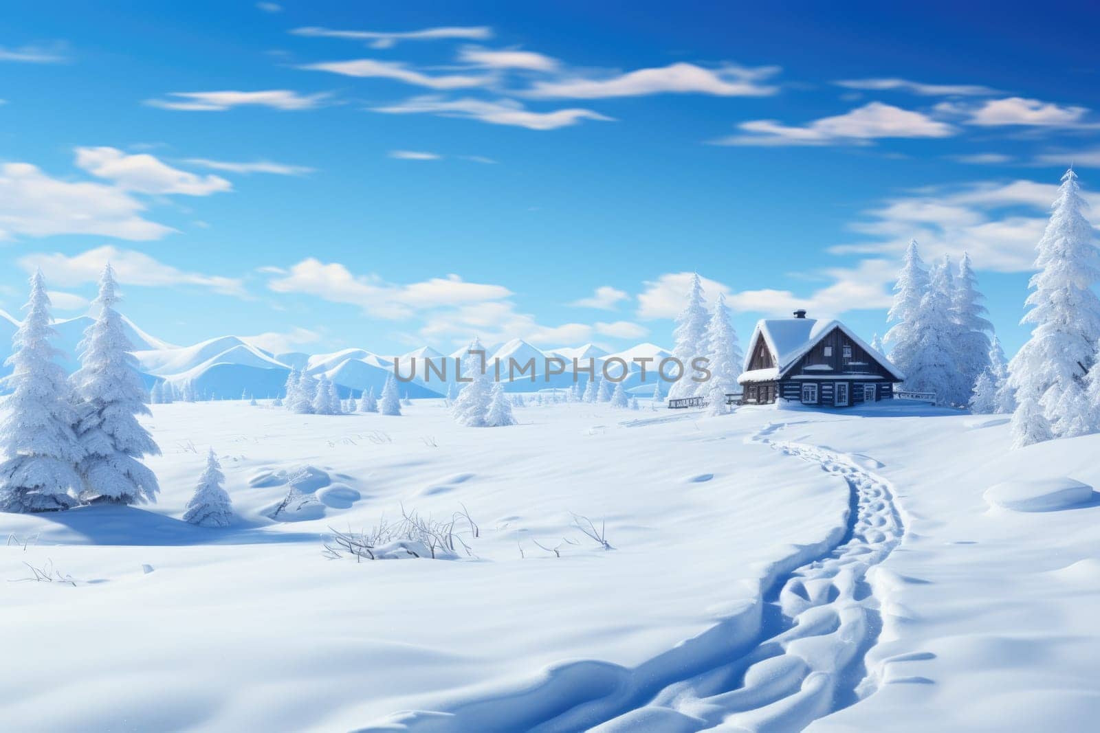 Peaceful winter landscape with tree and foggy lake, golden hour, sunrise. AI Generated