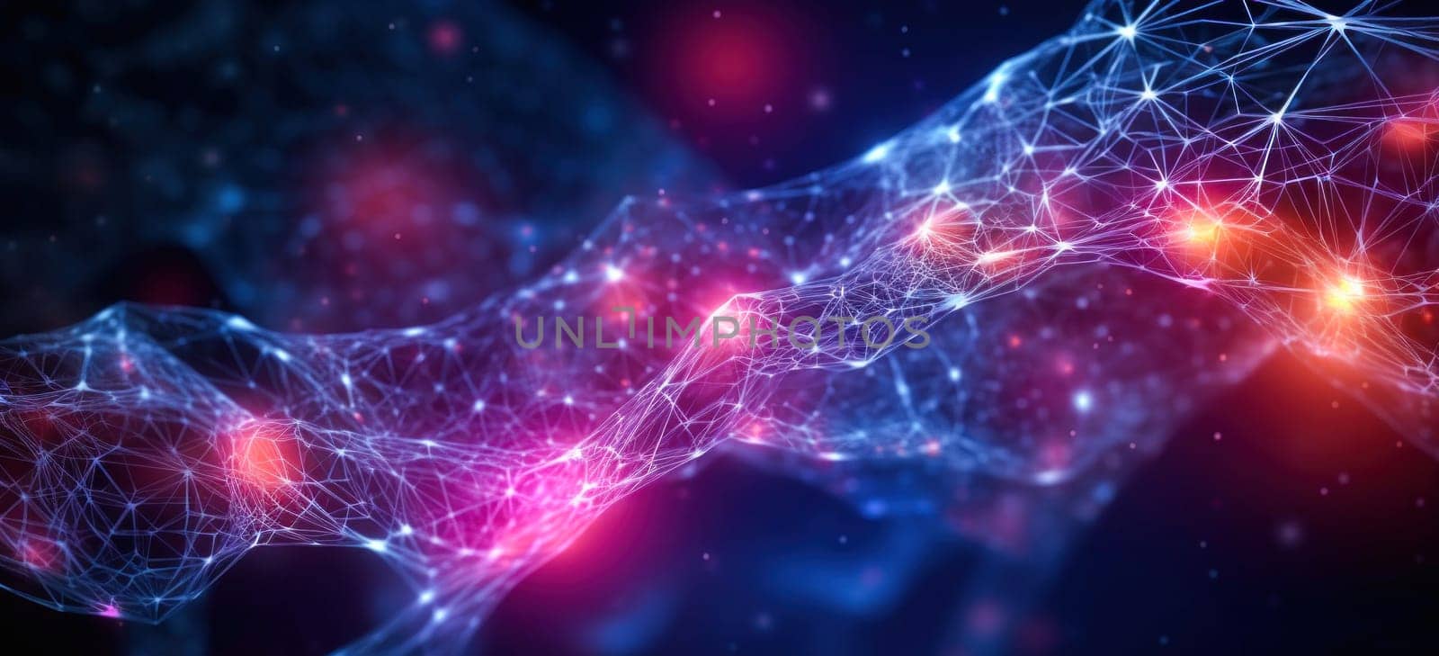 Abstract neural grid background in blue and pink tones