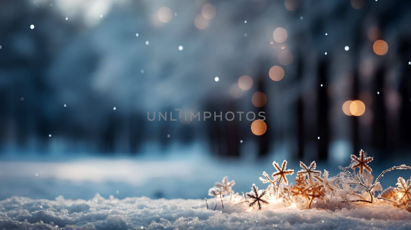Christmas snowfall - winter landscape in the morning light - Generative AI