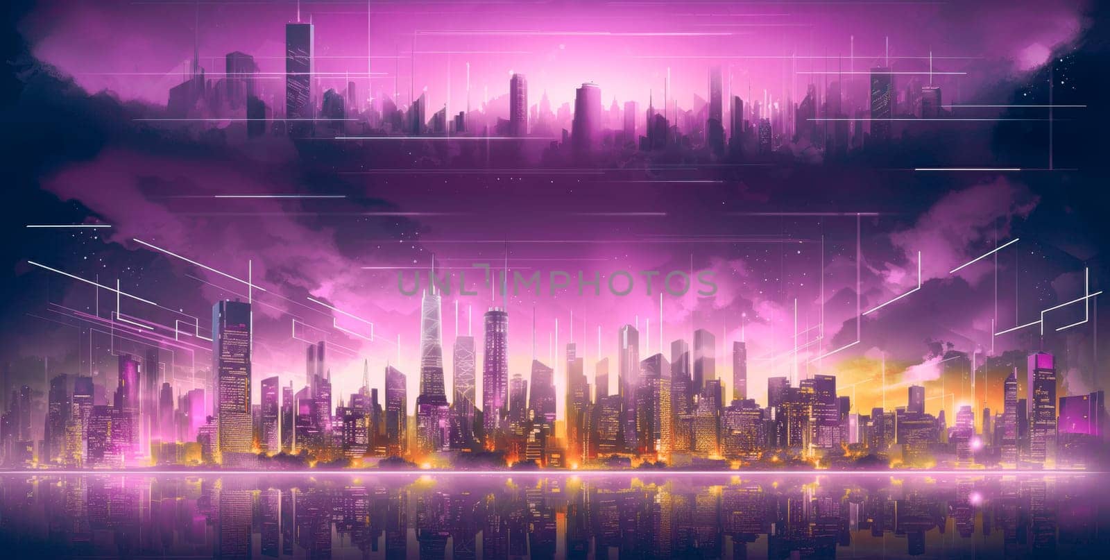 Abstract futuristic night city, Concept for IOT, smart city by biancoblue