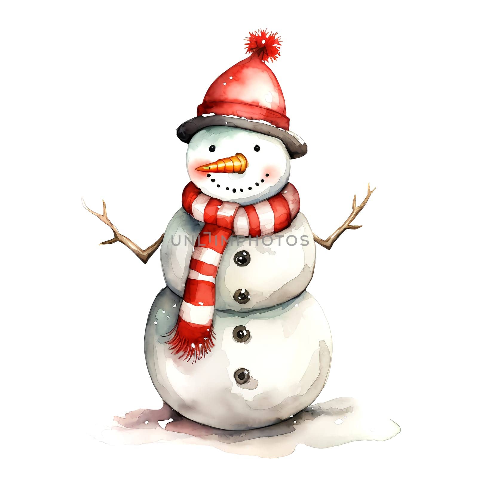 Watercolor Christmas Snowman. Clipart. AI generated. by AndreyKENO