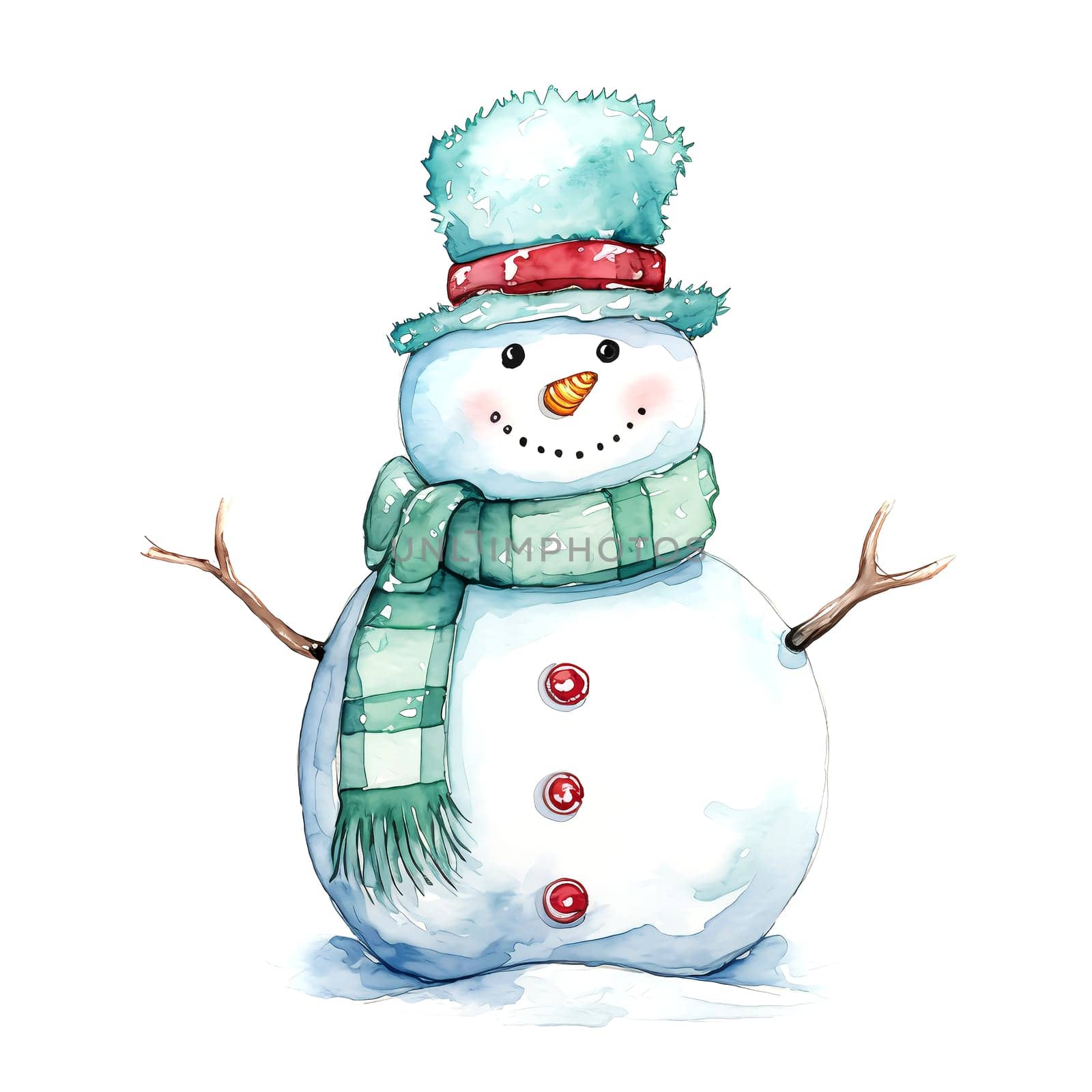 Watercolor Christmas Snowman. Clipart. AI generated. by AndreyKENO