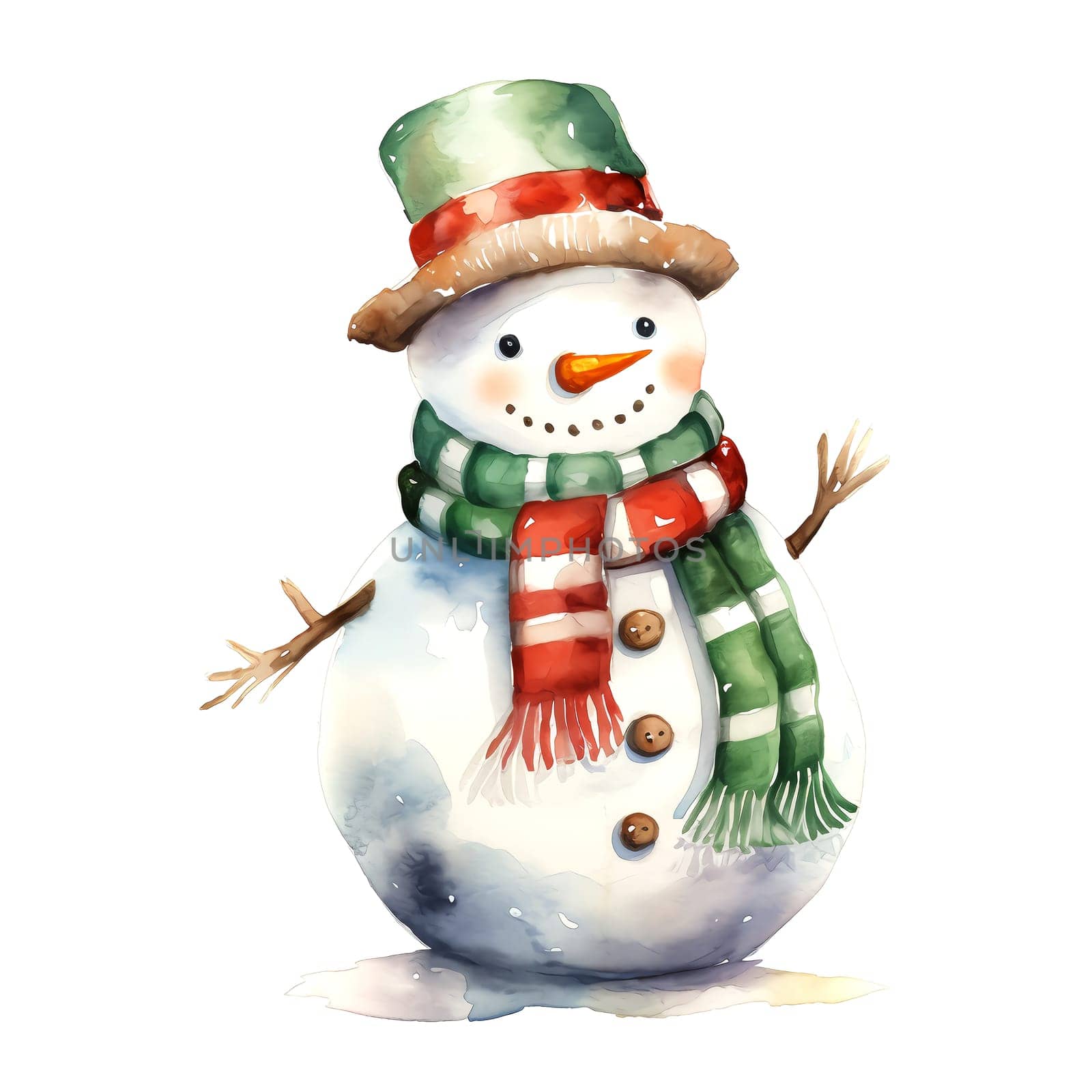 Watercolor Christmas Snowman. Clipart. AI generated. by AndreyKENO