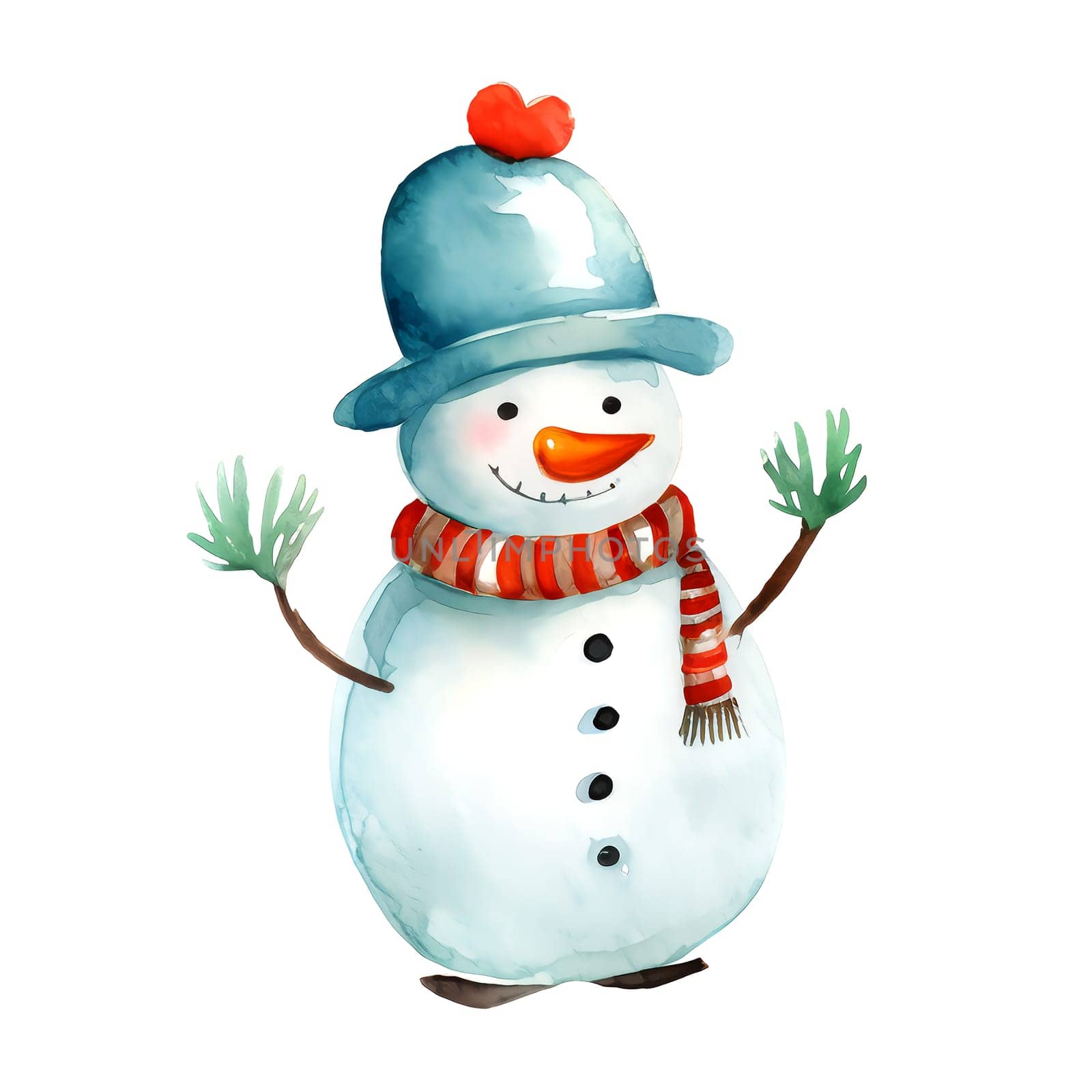 Watercolor Christmas Snowman. Clipart. AI generated. by AndreyKENO