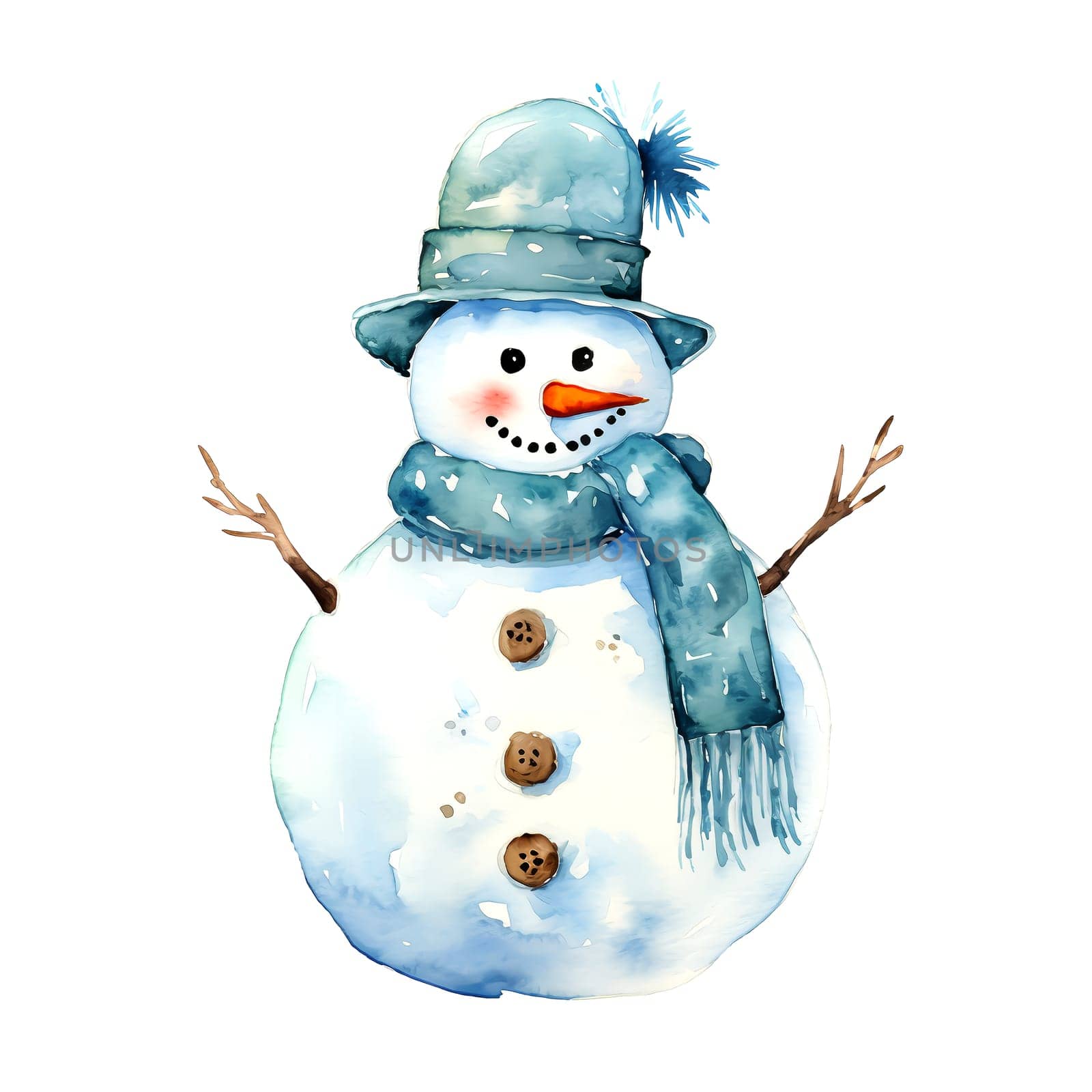 Watercolor Christmas Snowman. Clipart. AI generated. by AndreyKENO