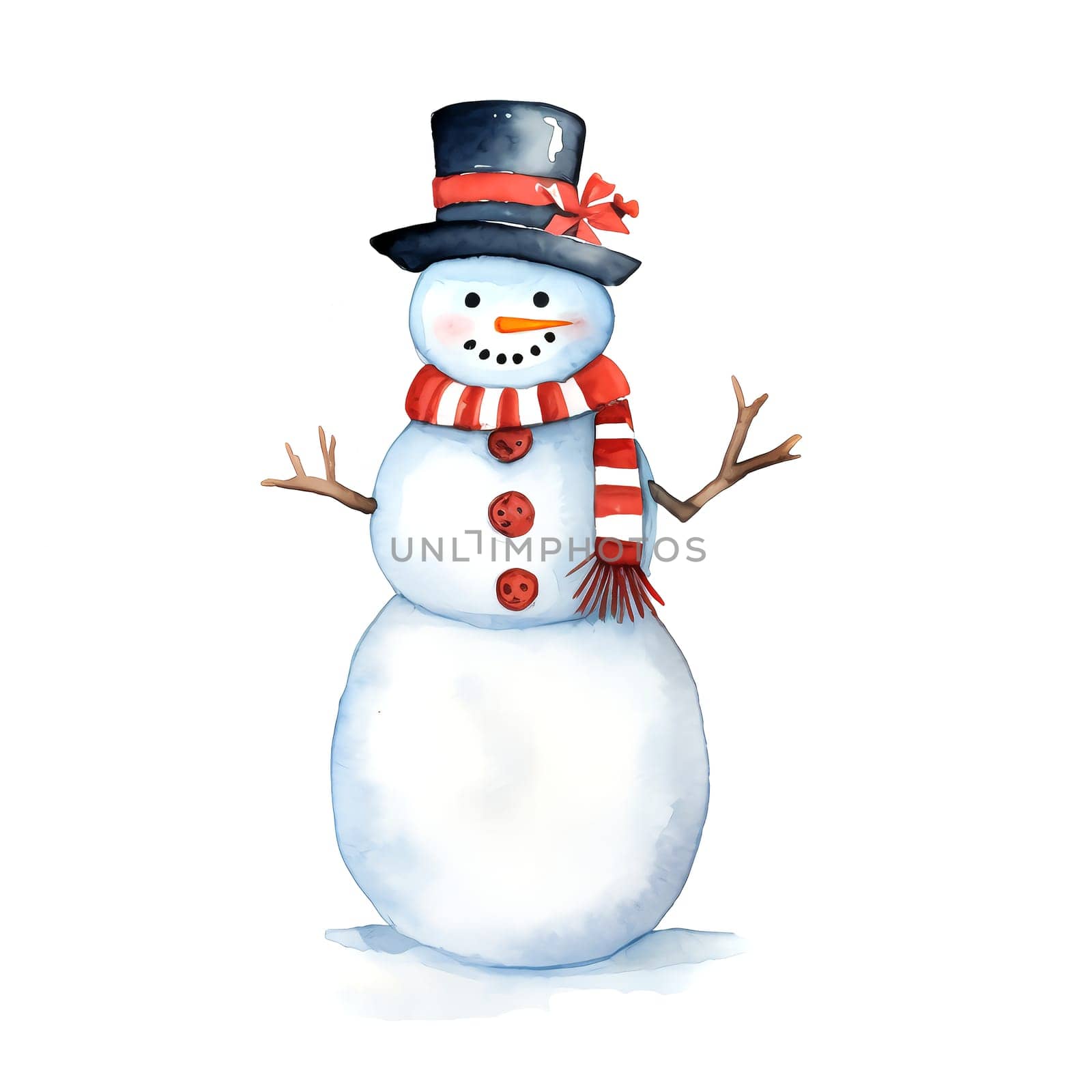 Watercolor Christmas Snowman. Clipart. AI generated. by AndreyKENO