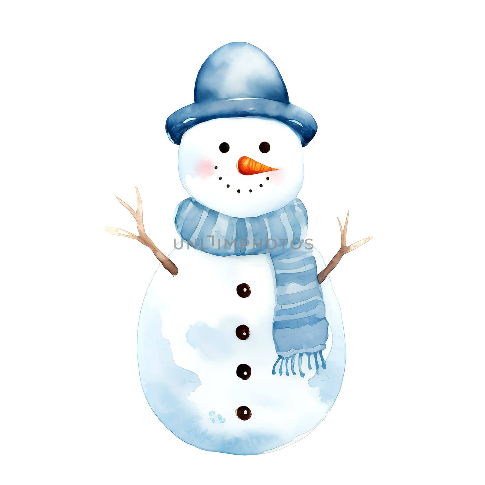 Watercolor Christmas Snowman. Clipart. AI generated. by AndreyKENO