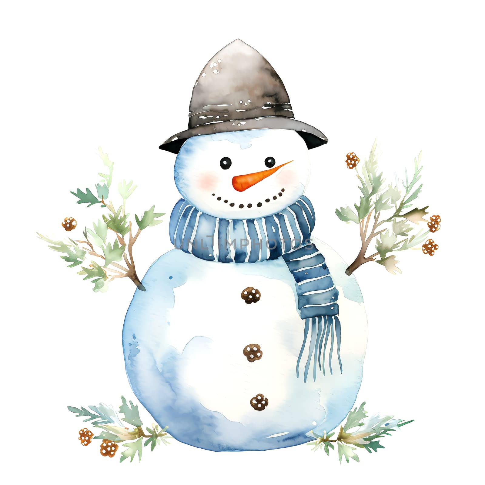 Watercolor Christmas Snowman. Clipart. AI generated. by AndreyKENO