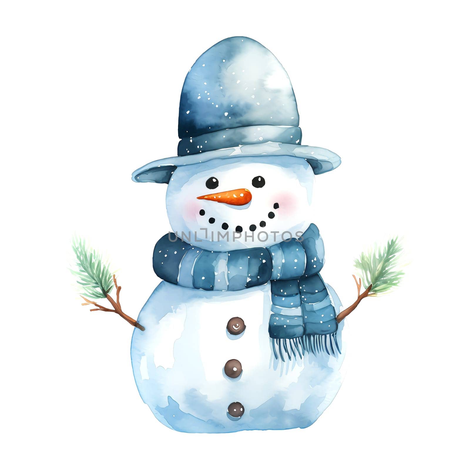 Watercolor Christmas Snowman. Clipart. AI generated. by AndreyKENO