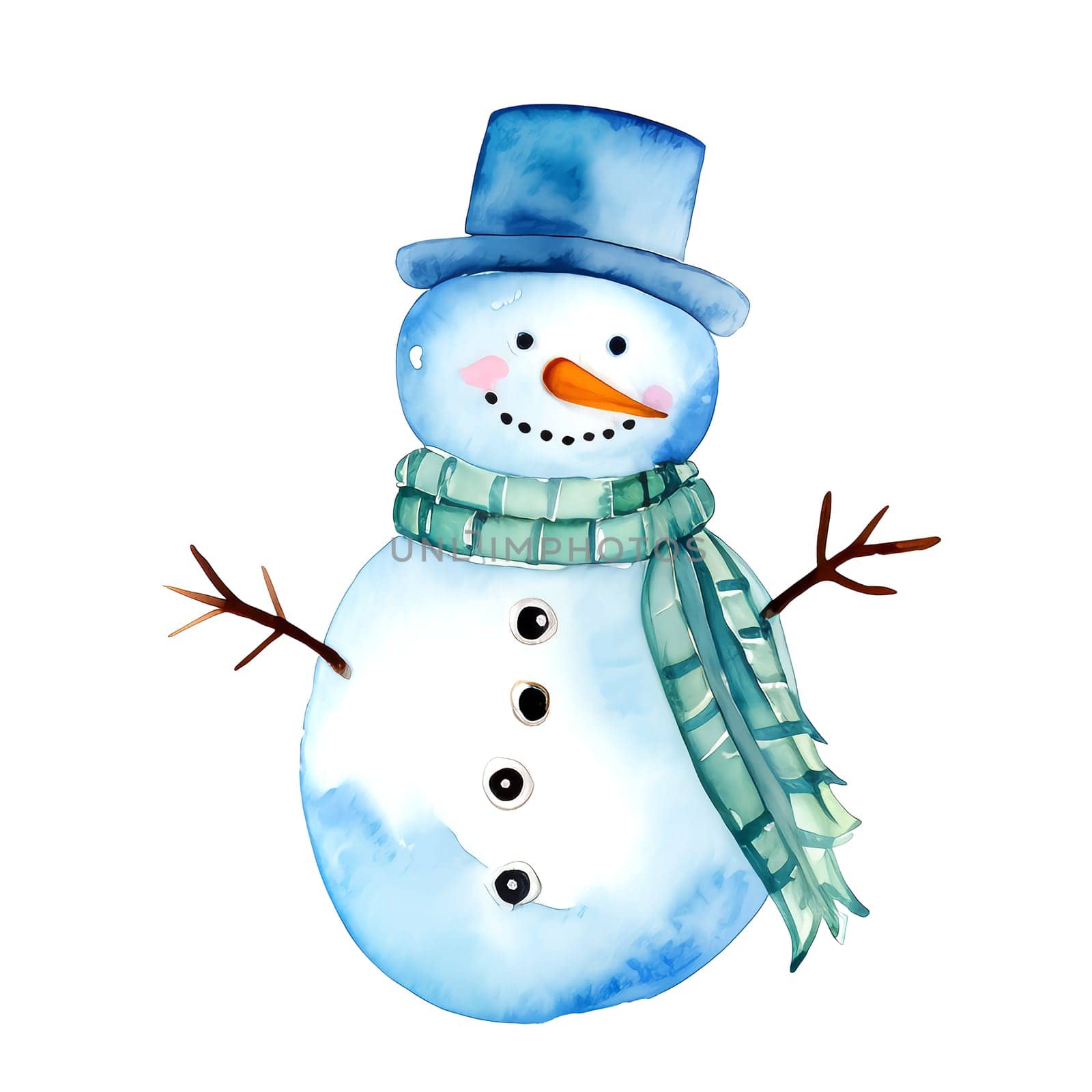 Watercolor Christmas Snowman. Clipart. AI generated. by AndreyKENO