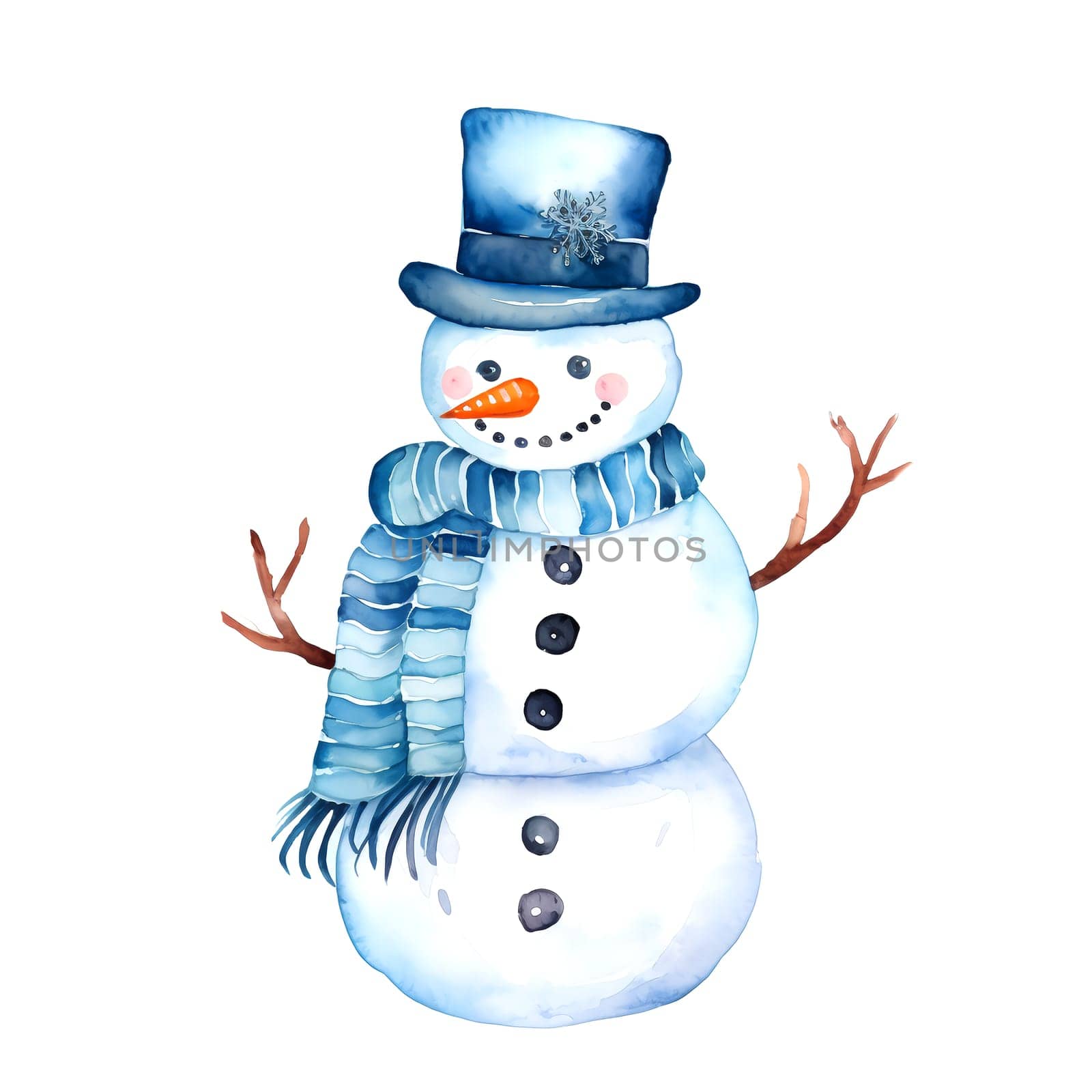 Watercolor Christmas Snowman Clipart is a great choice for creating cards, invitations, party supplies and decorations. AI generated.