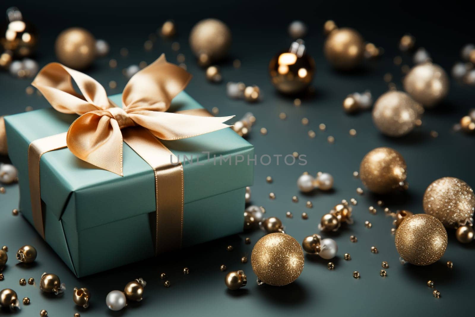 Flat lay Christmas gift on light pastel green background with copy space by Ciorba