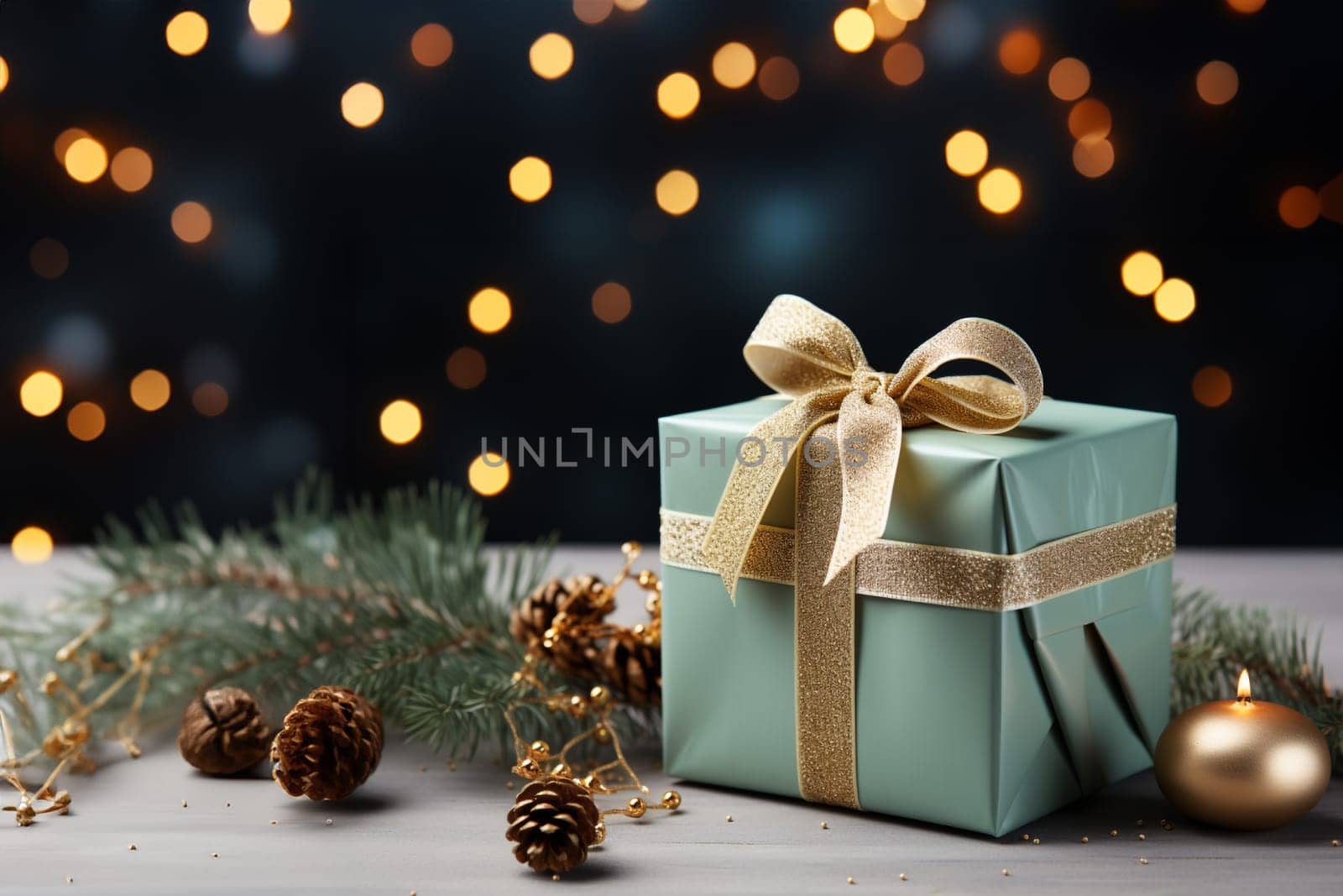 Christmas gift on light pastel green background with copy space by Ciorba