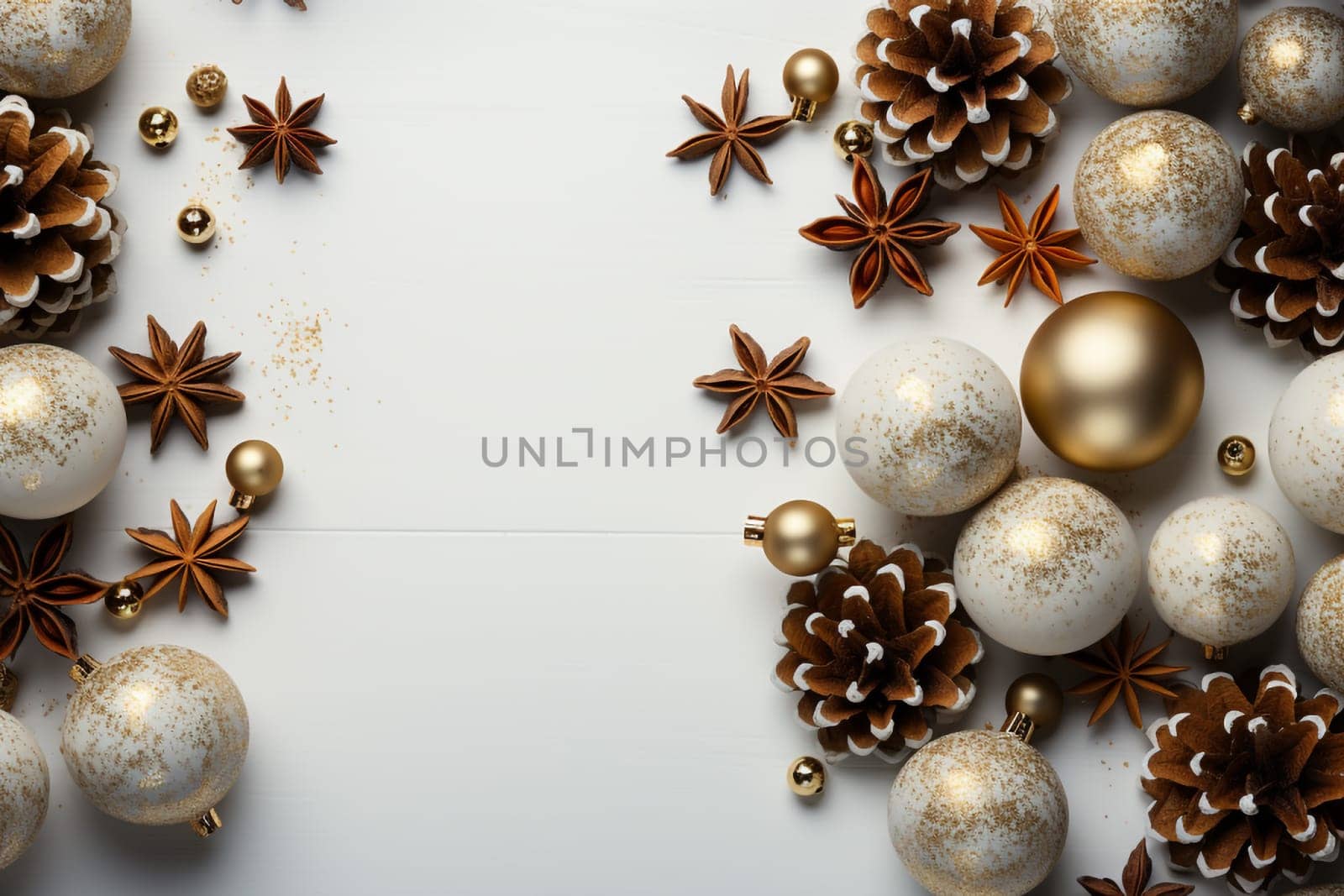 Christmas background with white and gold balls and copy space by Ciorba