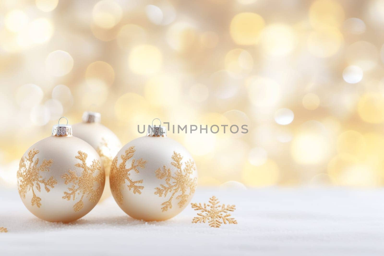 "Golden Christmas balls with snowflake on golden background, by Ciorba