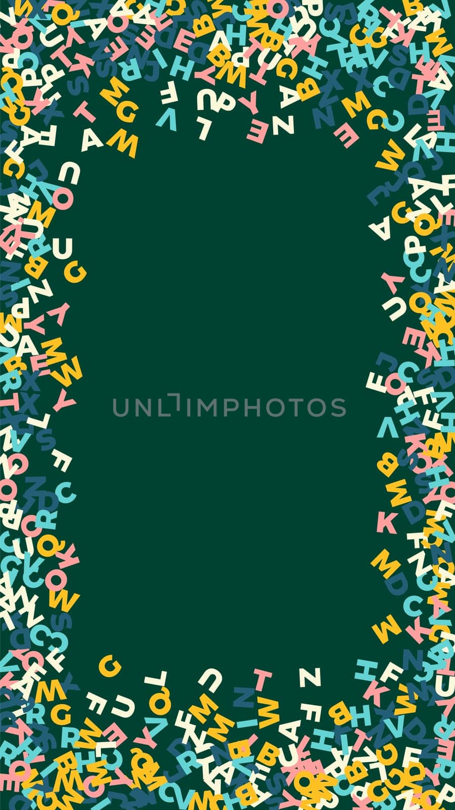 Falling letters of English language. Pastel flying words of Latin alphabet. Foreign languages study concept. Indelible back to school banner on blackboard background.