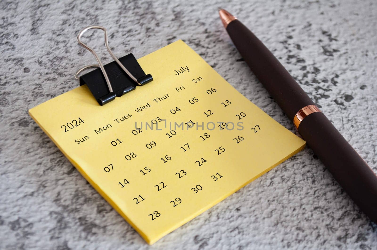 July 2024 calendar on sticky notes. Calendar concept