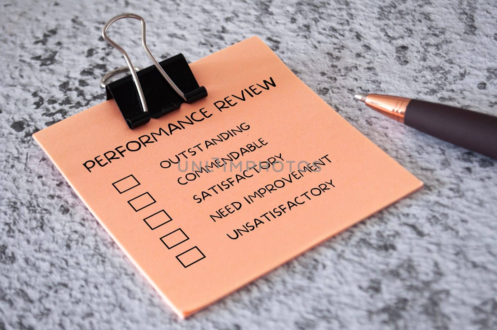 Performance Review checklist on sticky notes. Performance review concept
