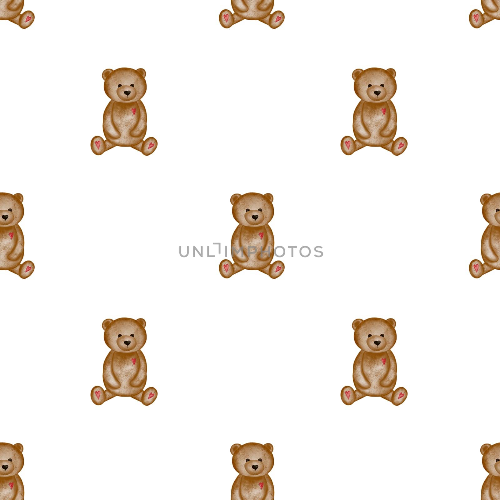 Cute watercolor pattern seamless with bear. Pretty teddy bear for printing on baby bedding and baby shower invitation envelopes.