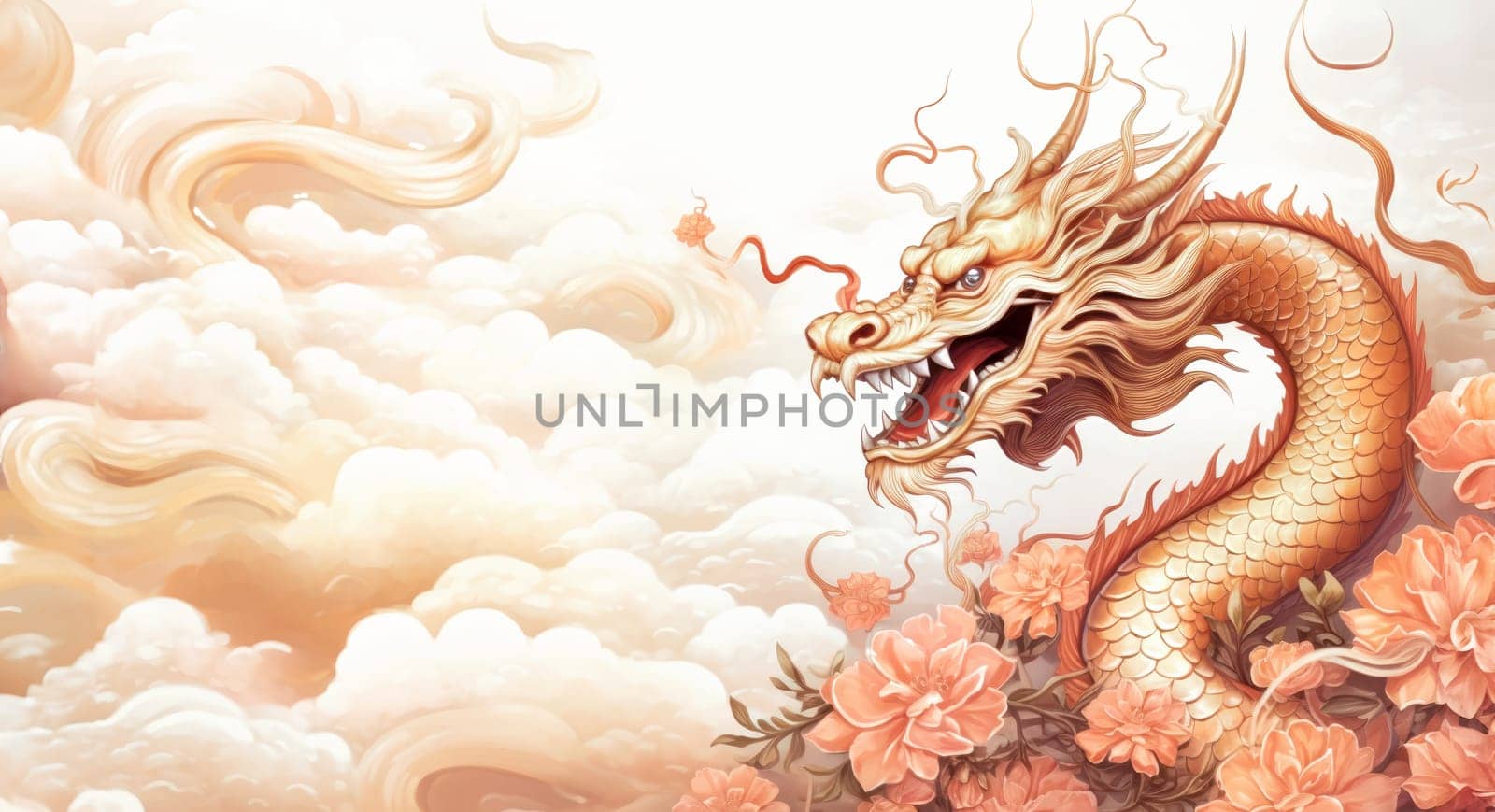 A drawing of a chinese dragon with copy space.  Template for postcard, poster, sticker  by palinchak