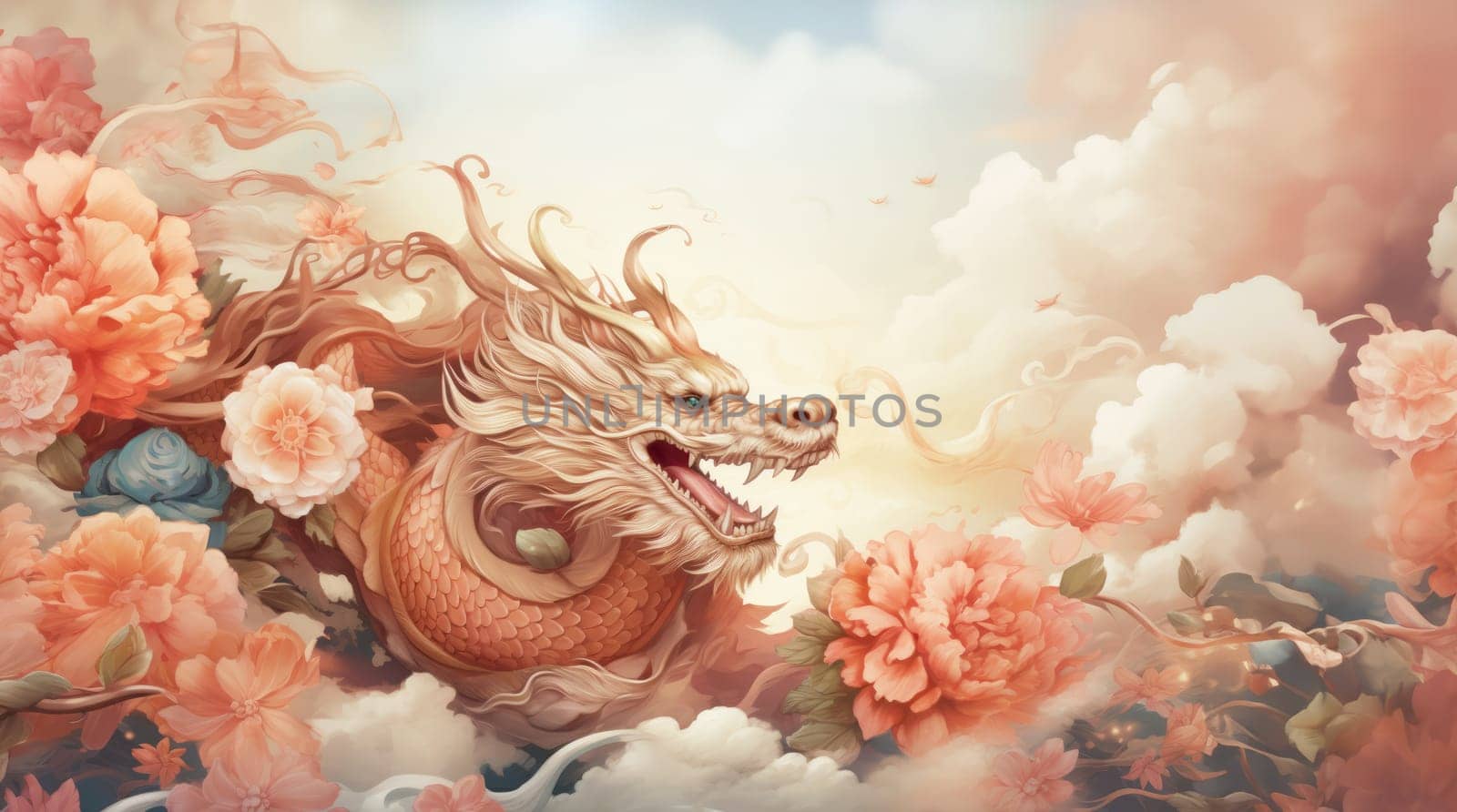 A drawing of a chinese dragon with copy space.  Template for postcard, poster, sticker  by palinchak