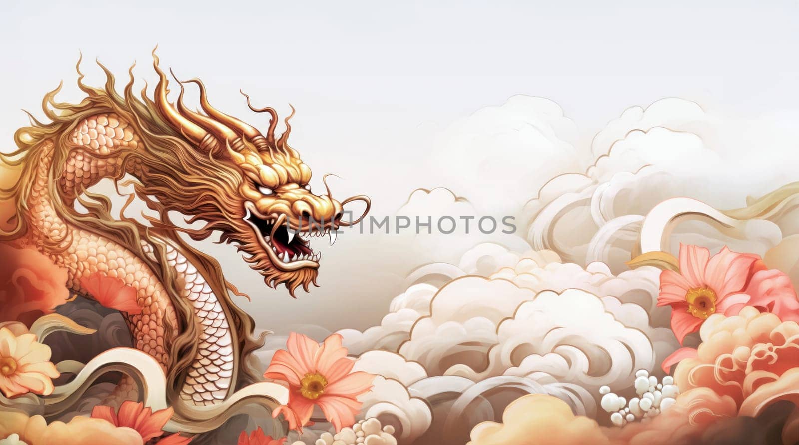 A drawing of a chinese dragon with copy space.  Template for postcard, poster, sticker  by palinchak