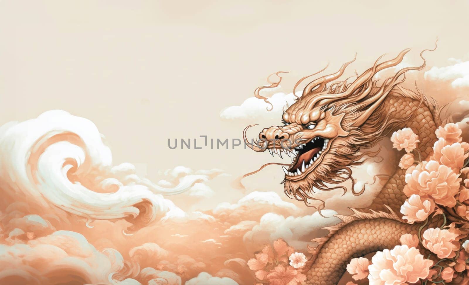 A drawing of a chinese dragon with copy space.  Template for postcard, poster, sticker  by palinchak