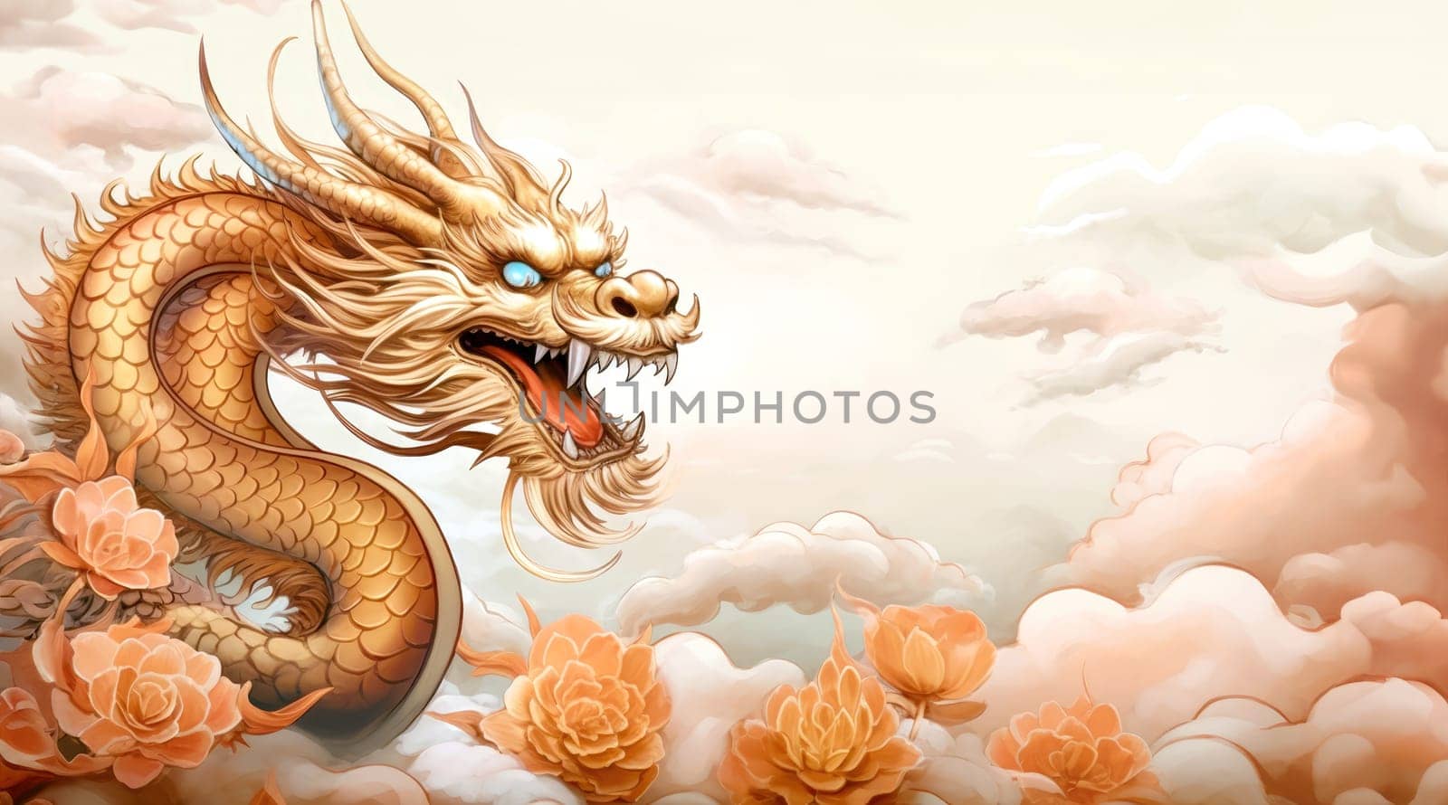 A drawing of a chinese dragon with copy space.  Template for postcard, poster, sticker  by palinchak