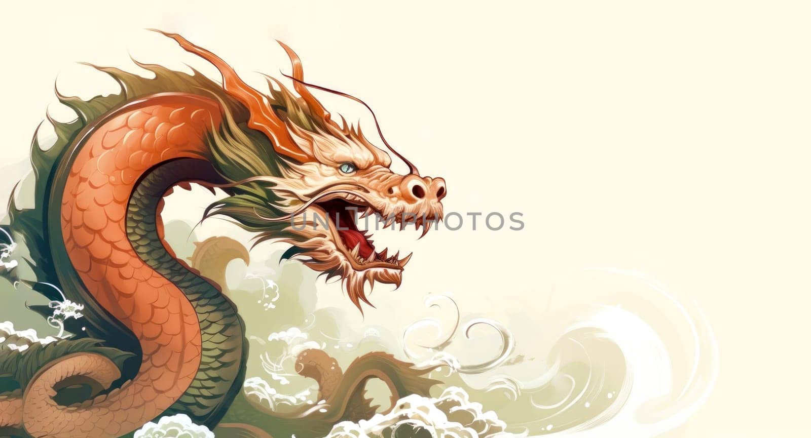 A drawing of a chinese dragon with copy space.  Template for postcard, poster, sticker  by palinchak