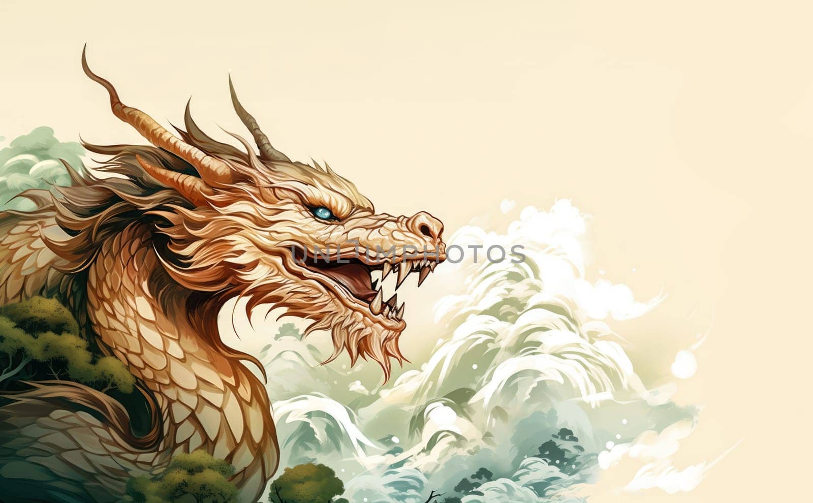 A drawing of a chinese dragon with copy space.  Template for postcard, poster, sticker  by palinchak