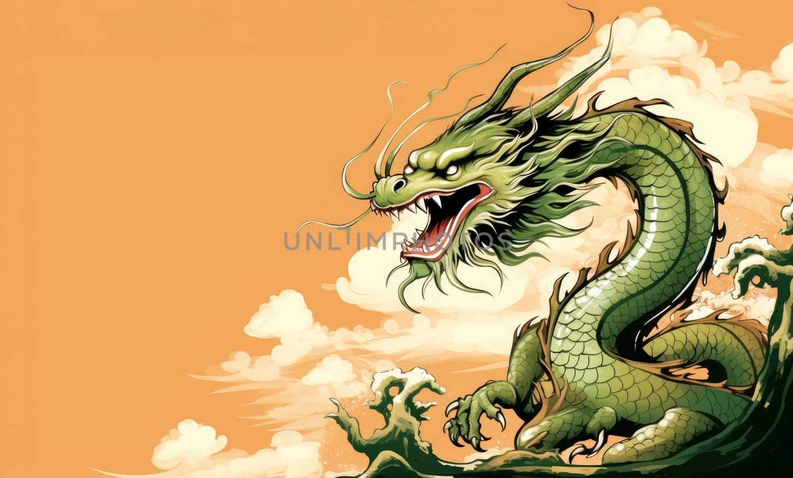 A drawing of a chinese dragon with copy space.  Template for postcard, poster, sticker  by palinchak