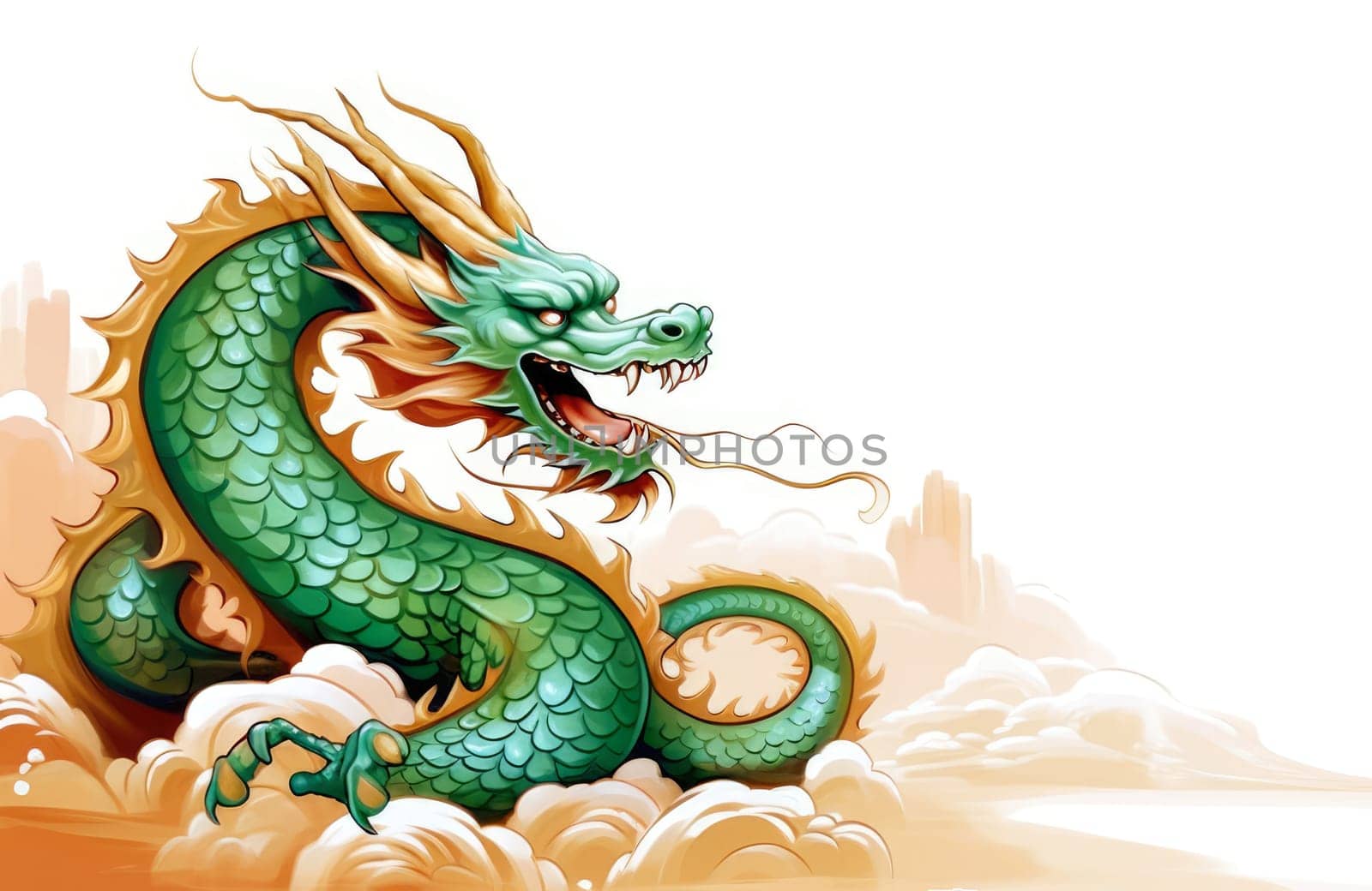 A drawing of a chinese dragon with copy space.  Template for postcard, poster, sticker  by palinchak