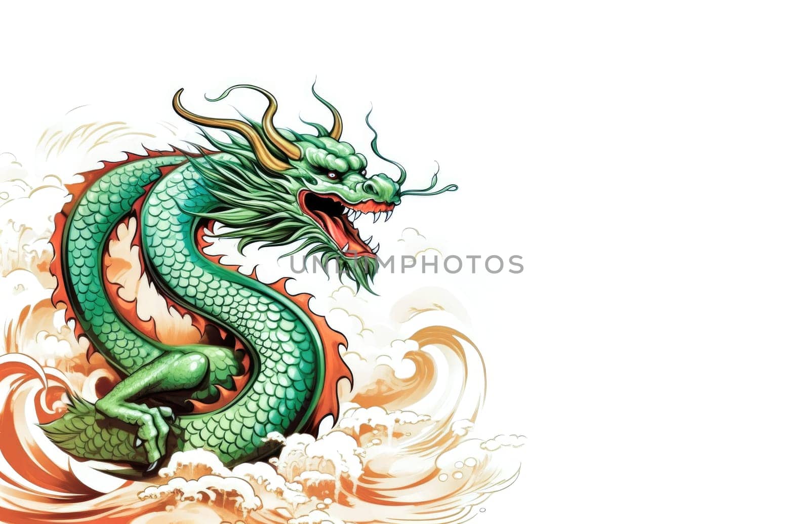 A drawing of a chinese dragon with copy space.  Template for postcard, poster, sticker  by palinchak