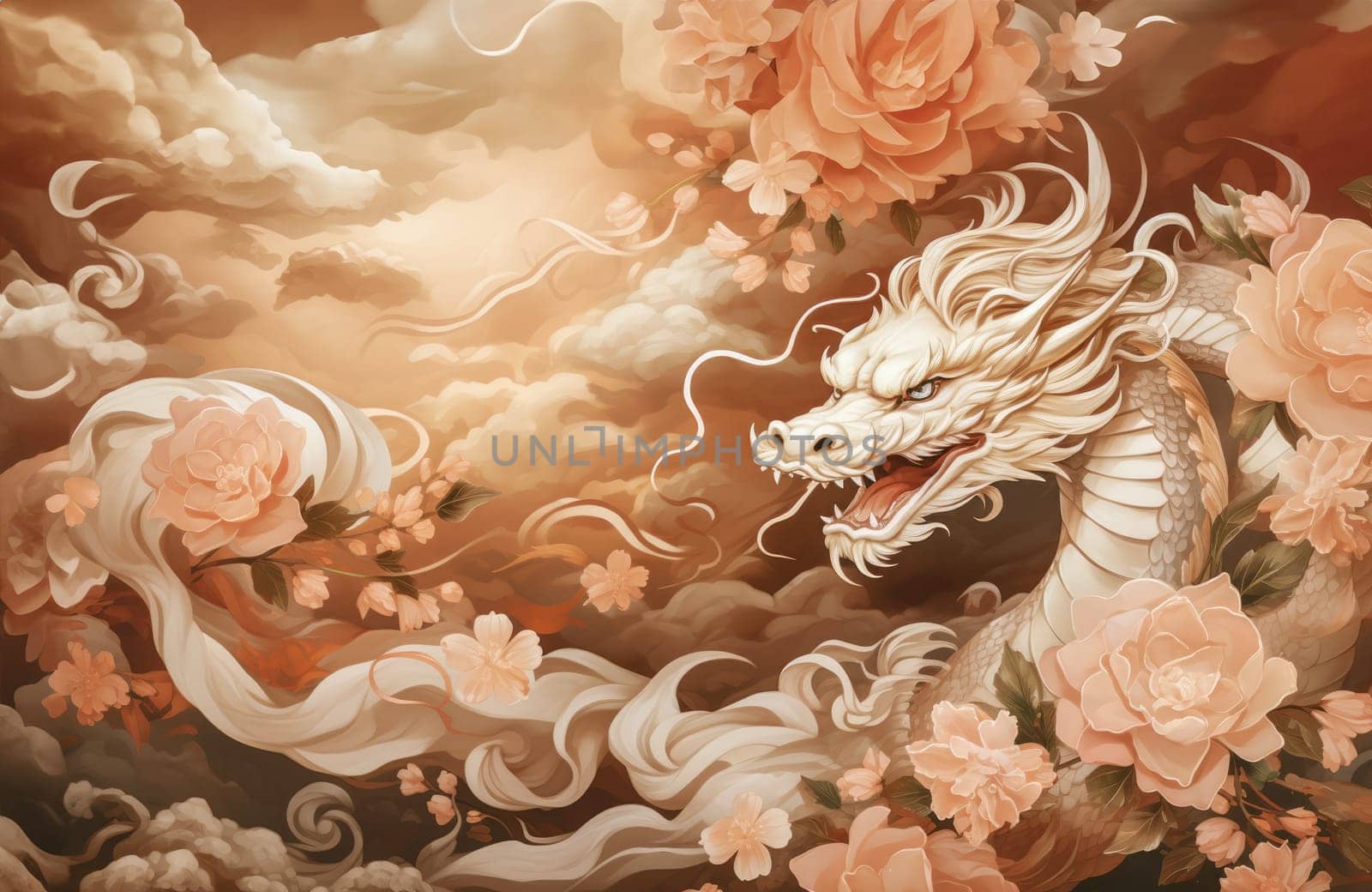 A drawing of a chinese dragon with copy space.  Template for postcard, poster, sticker  by palinchak