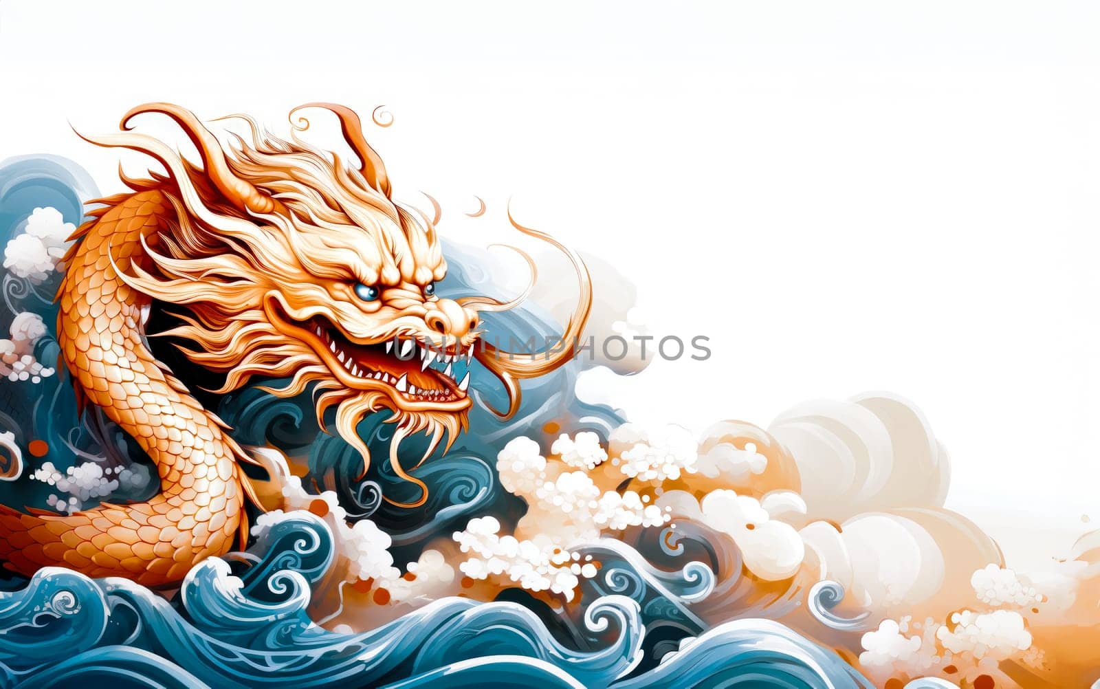 A drawing of a chinese dragon with copy space. Template for postcard, poster, sticker, etc. Design element for creativity