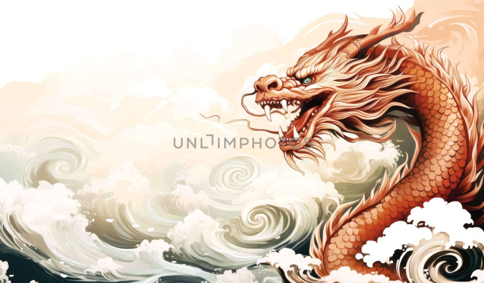 A drawing of a chinese dragon with copy space.  Template for postcard, poster, sticker  by palinchak