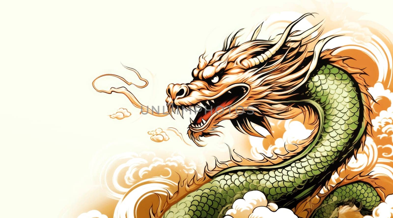 A drawing of a chinese dragon with copy space.  Template for postcard, poster, sticker  by palinchak